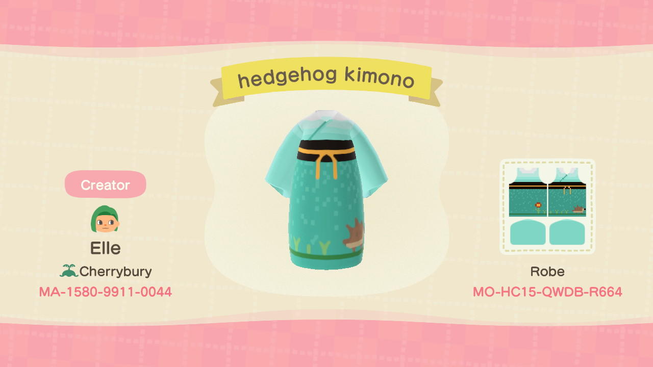 Animal Crossing Design Code: MO-HC15-QWDB-R664 Hedgehog kimono