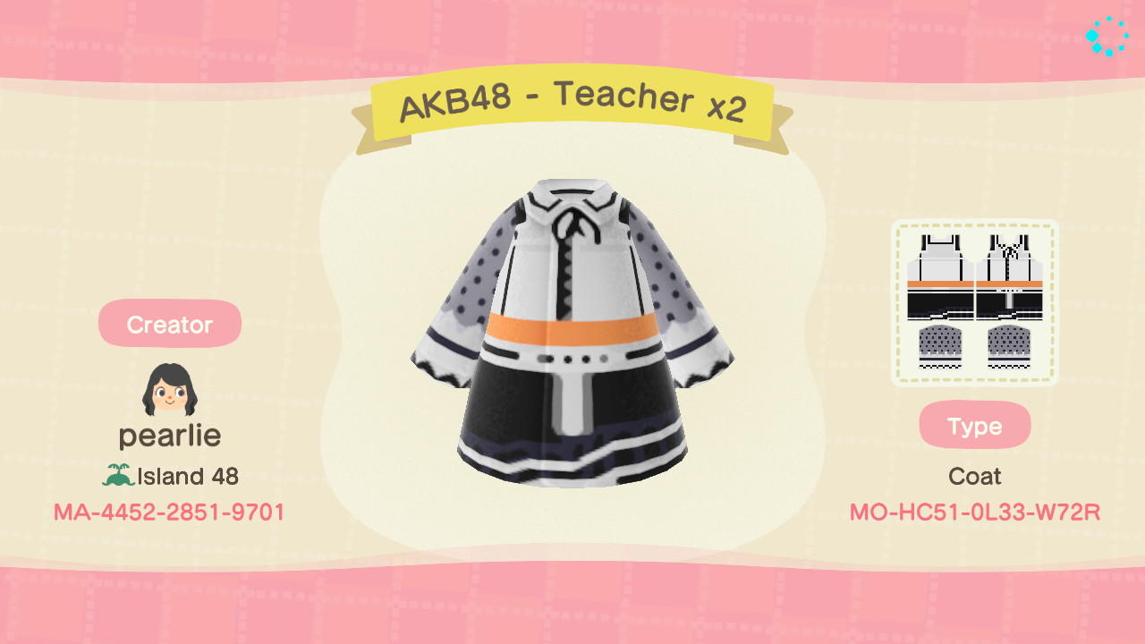 Animal Crossing Design Code: MO-HC51-0L33-W72R TeacherTeacher-AKB48