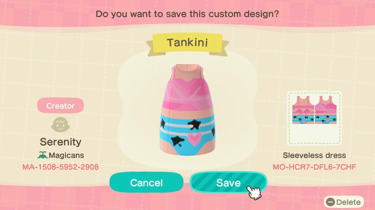 Animal Crossing Design Code: MO-HCR7-DFL6-7CHF Tankini