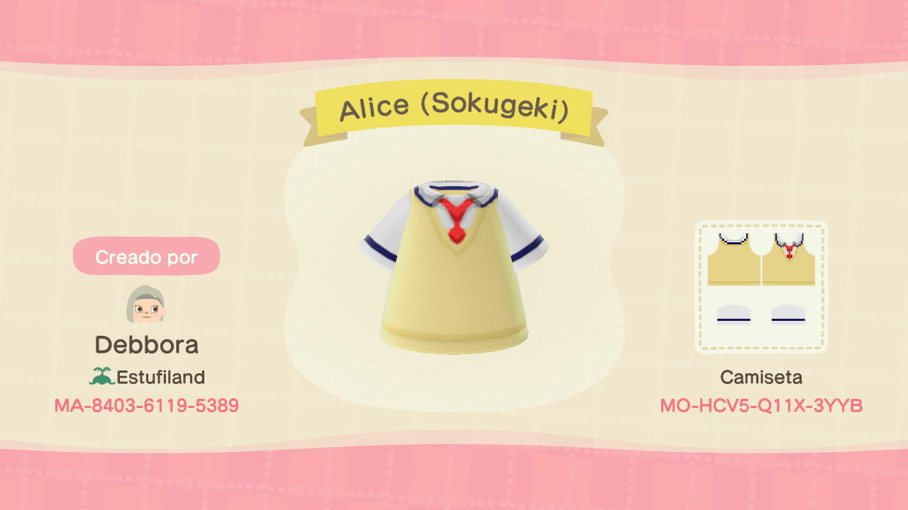 Animal Crossing Design Code: MO-HCV5-Q11X-3YYB Alice (Shokugeki no