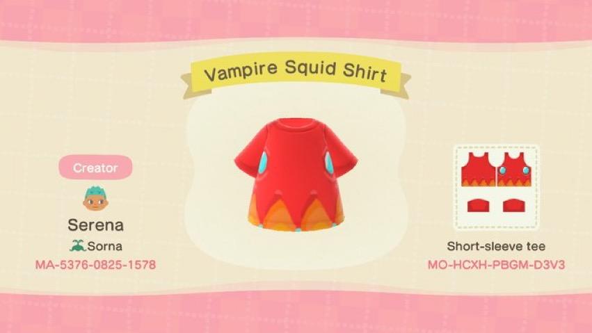 Animal Crossing Design Code: MO-HCXH-PBGM-D3V3 Vampire Squid Shirt