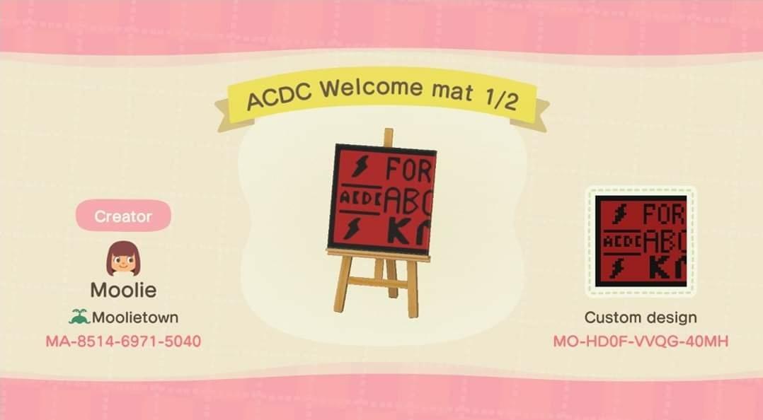 Animal Crossing Design Code: MO-HD0F-VVQG-40MH ACDC Welcome mat 1/2