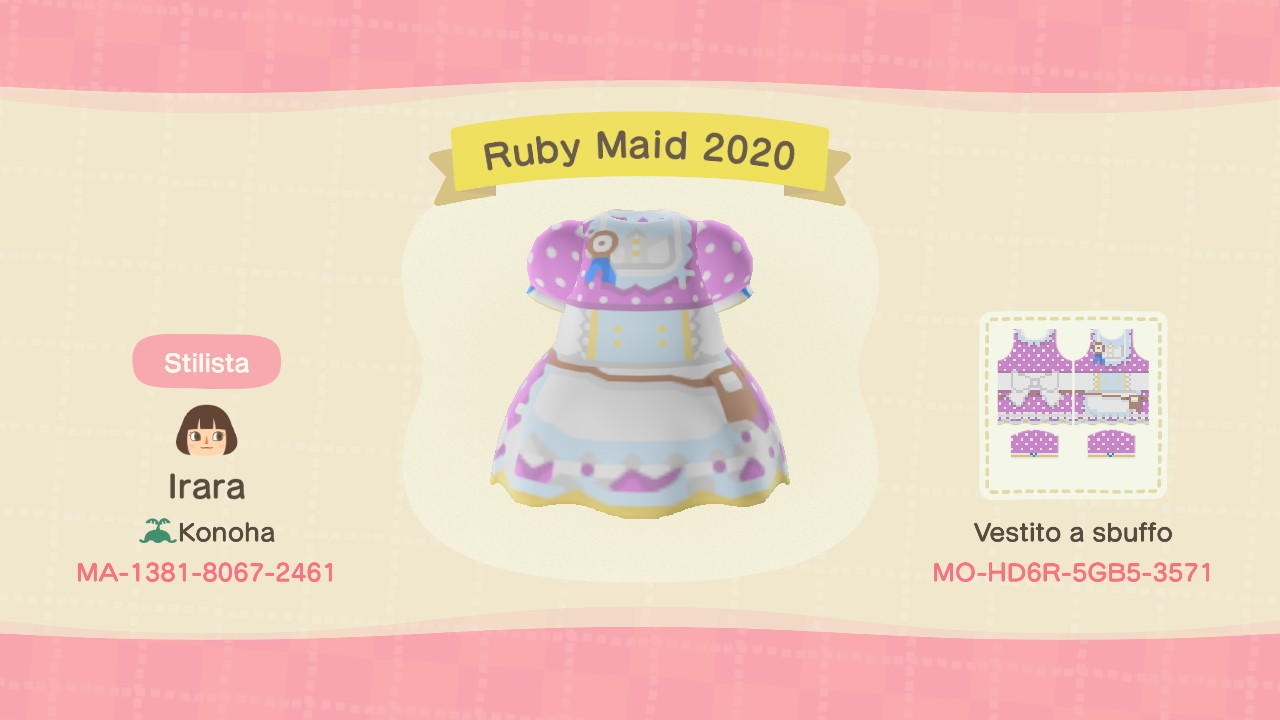 Animal Crossing Design Code: MO-HD6R-5GB5-3571 Ruby Maid 2020