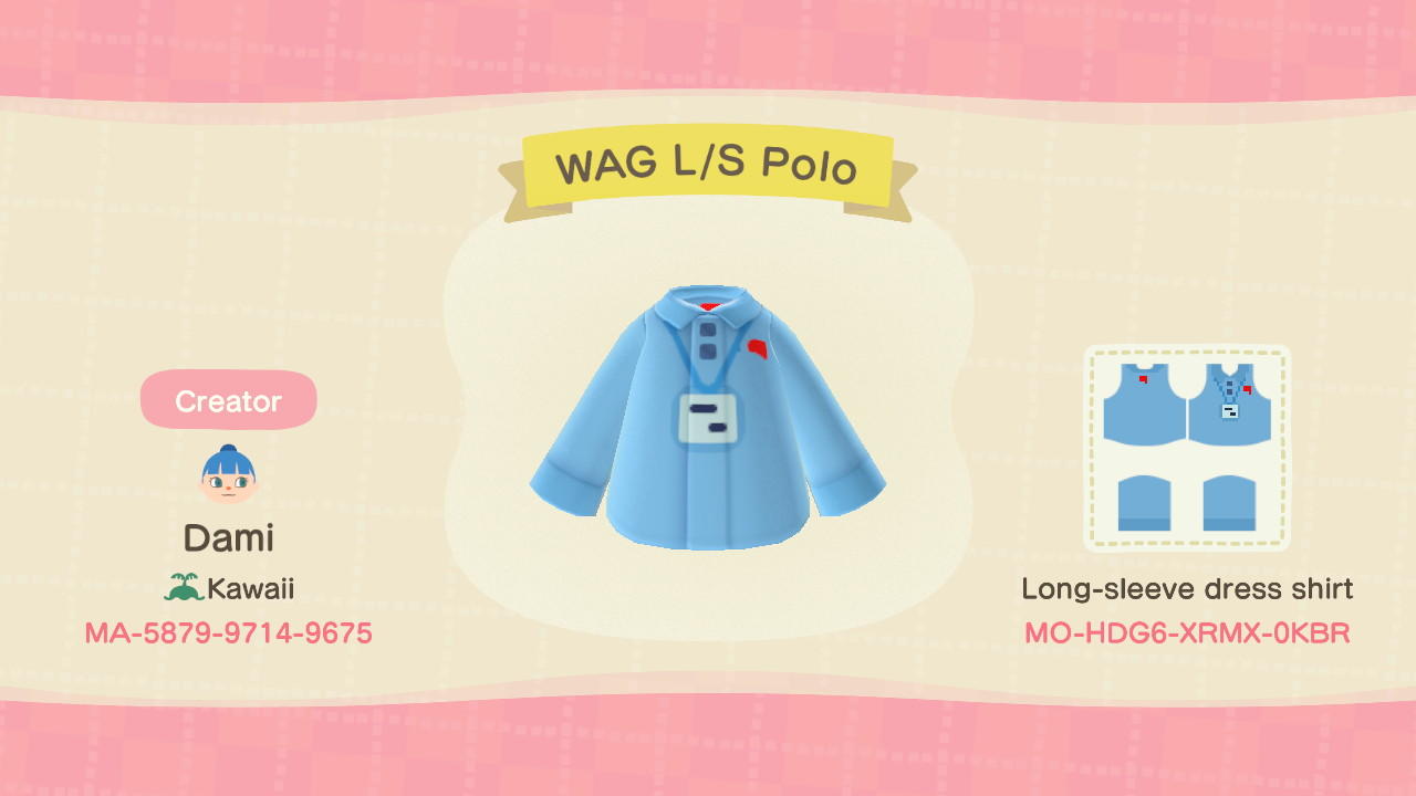 Animal Crossing Design Code: MO-HDG6-XRMX-0KBR Walgreens WAG Polo