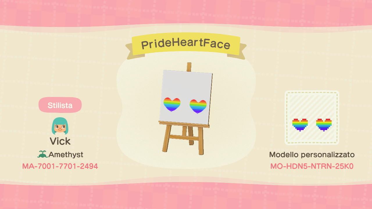 Animal Crossing Design Code: MO-HDN5-NTRN-25K0 Pride Heart Face