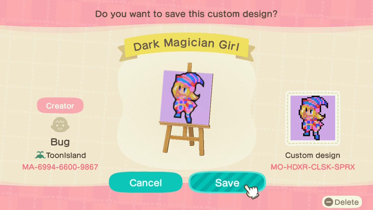 Animal Crossing Design Code: MO-HDXR-CLSK-SPRX Dark Magician Girl