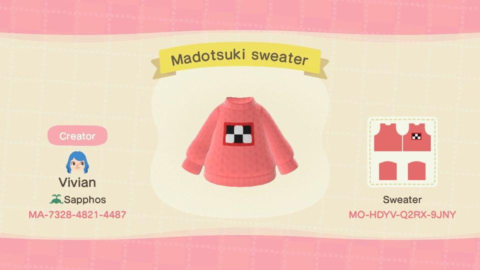 Animal Crossing Design Code: MO-HDYV-Q2RX-9JNY Madotsuki Sweater