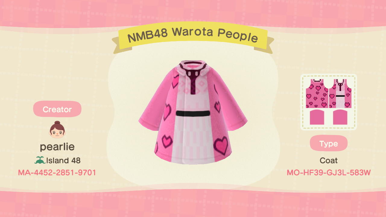 Animal Crossing Design Code: MO-HF39-GJ3L-583W NMB48 Warota People