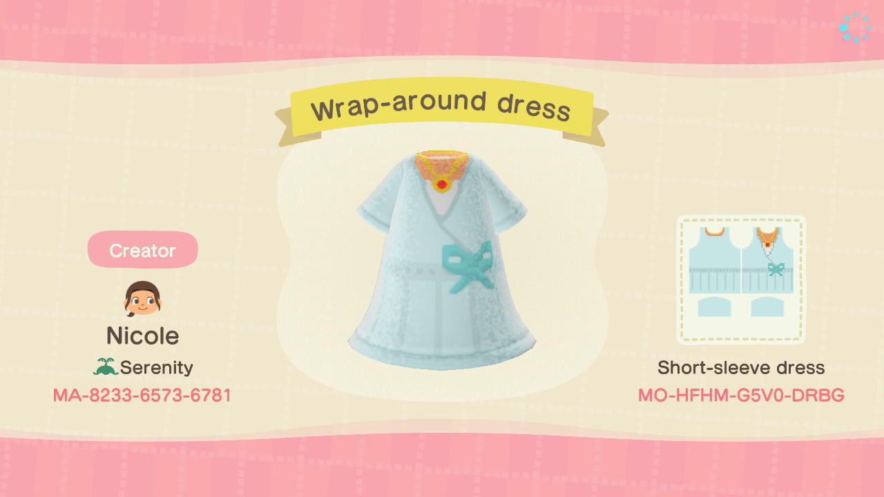 Animal Crossing Design Code: MO-HFHM-G5V0-DRBG Blue Wrap Dress