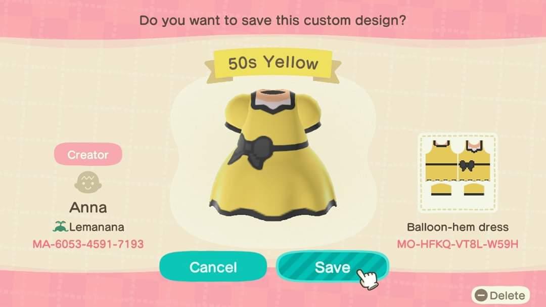 Animal Crossing Design Code: MO-HFKQ-VT8L-W59H 50s Yellow