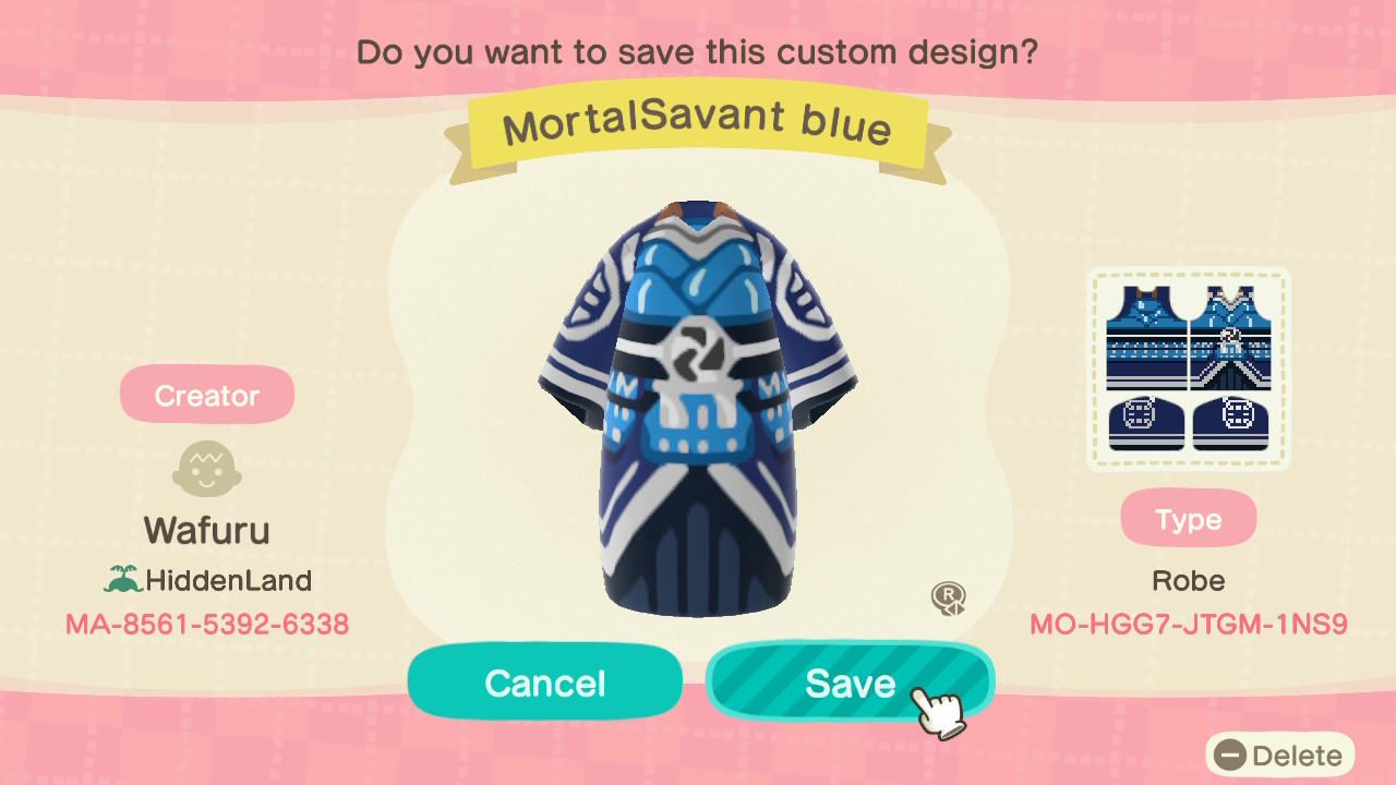Animal Crossing Design Code: MO-HGG7-JTGM-1NS9 MortalSavant blue