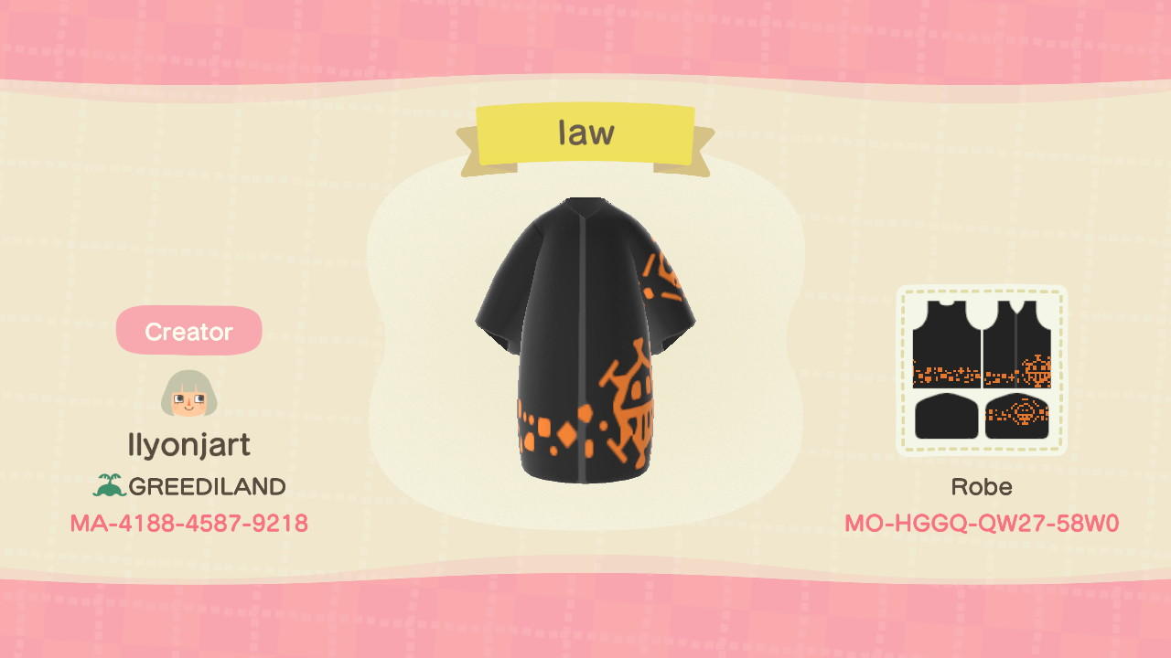 Animal Crossing Design Code: MO-HGGQ-QW27-58W0 Law One Piece