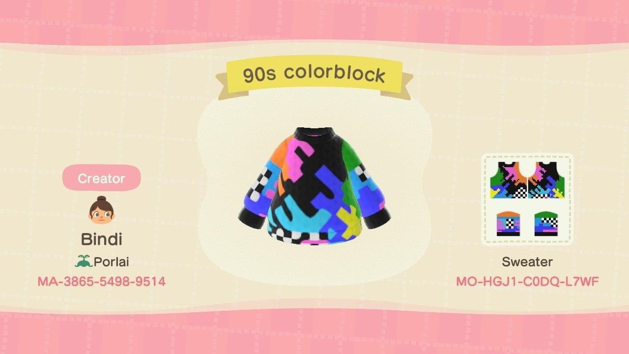 Animal Crossing Design Code: MO-HGJ1-C0DQ-L7WF 90s colorblock