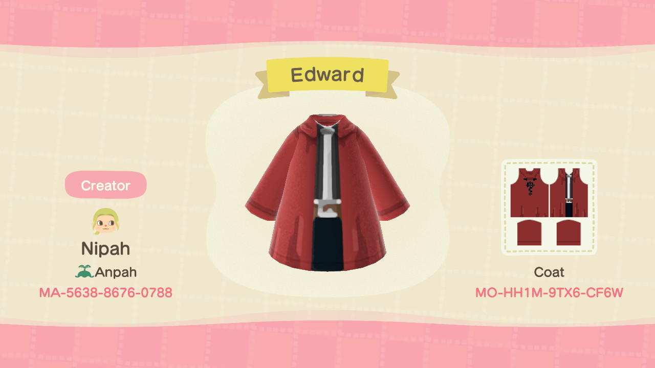 Animal Crossing Design Code: MO-HH1M-9TX6-CF6W Edward Elric