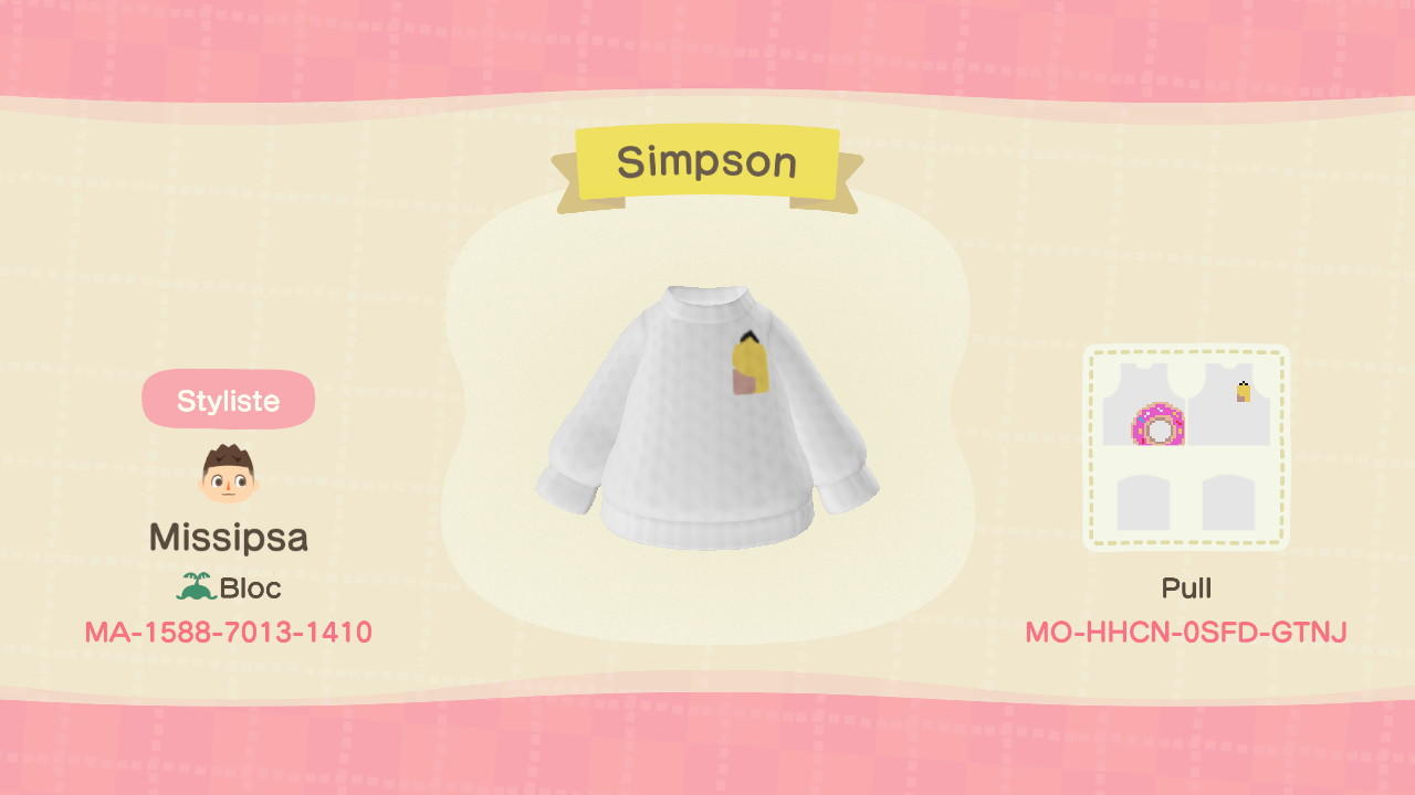 Animal Crossing Design Code: MO-HHCN-0SFD-GTNJ Simpson Sweater