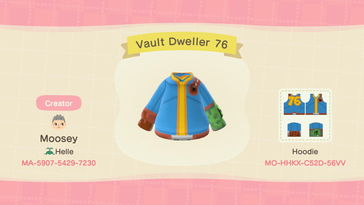 Animal Crossing Design Code: MO-HHKX-C52D-56VV Vault Dweller 76