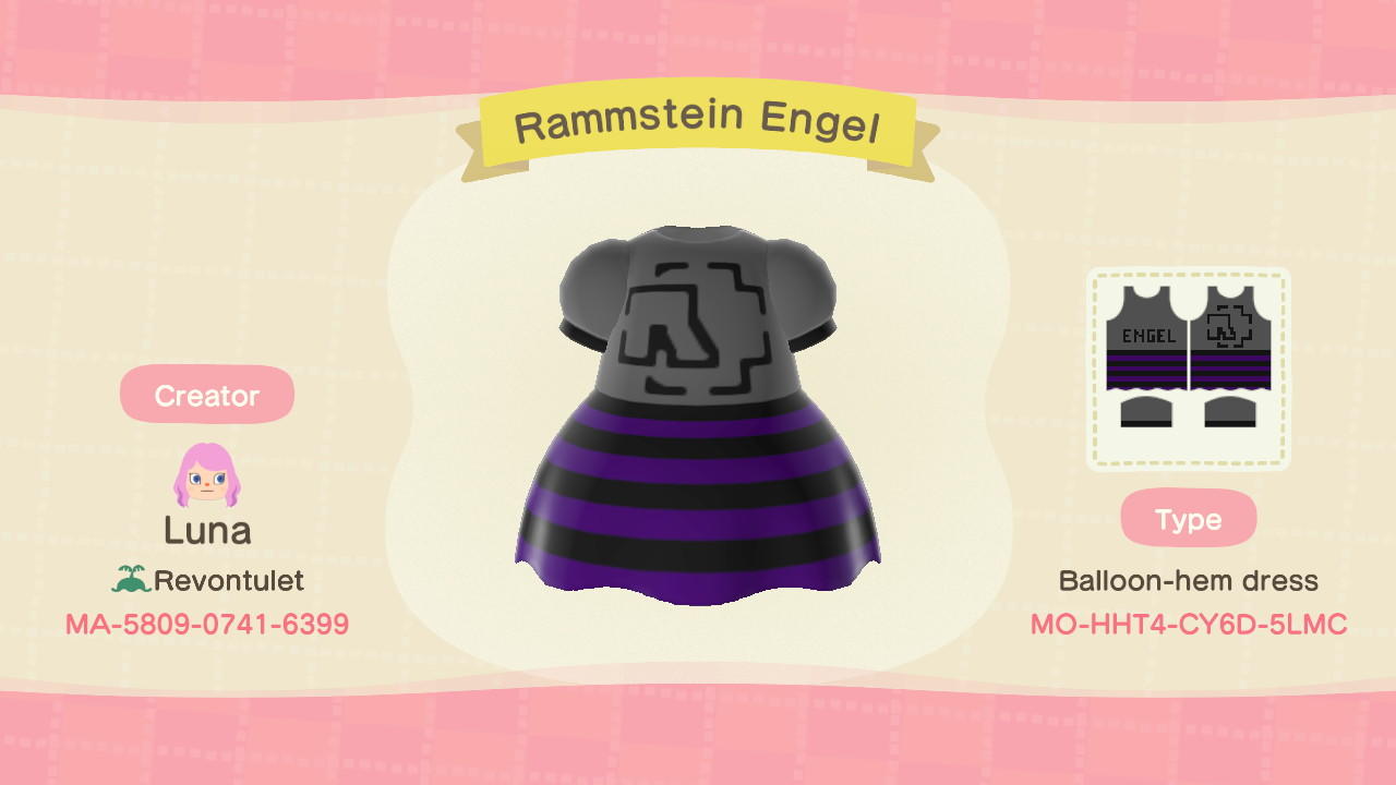 Animal Crossing Design Code: MO-HHT4-CY6D-5LMC Rammstein Engel