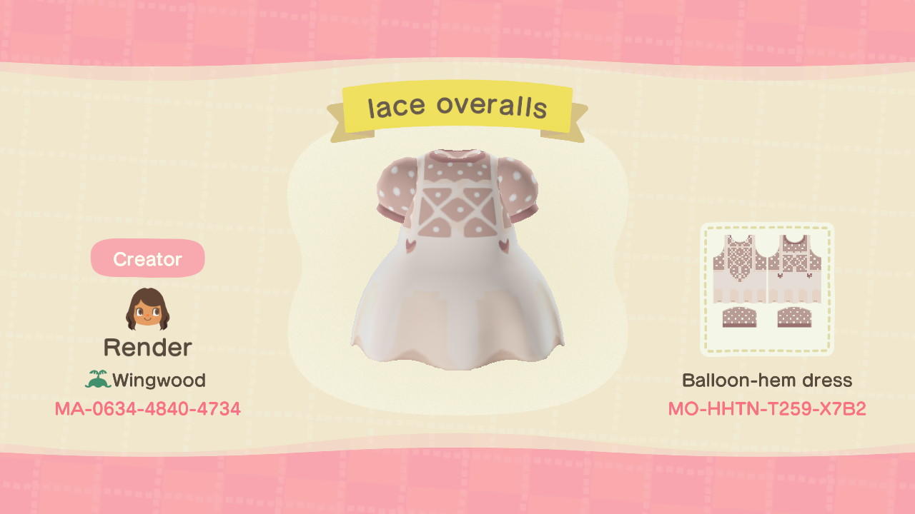 Animal Crossing Design Code: MO-HHTN-T259-X7B2 Lace Overalls