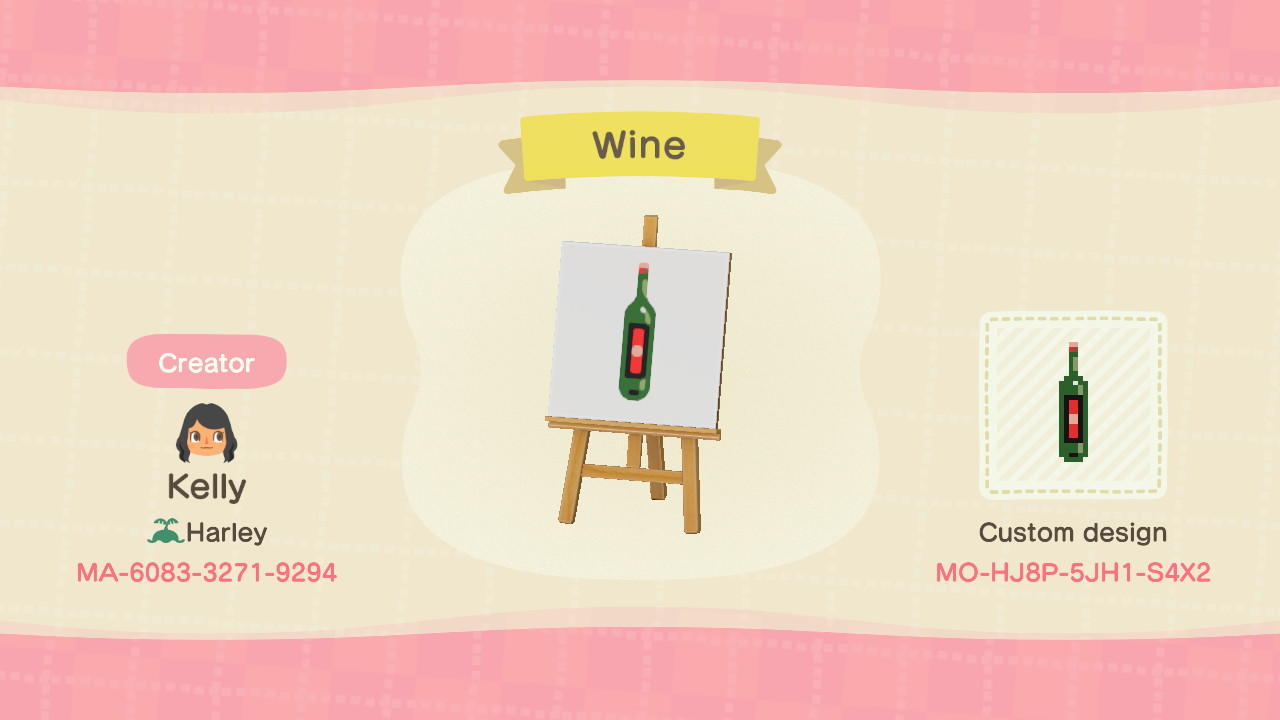 Animal Crossing Design Code: MO-HJ8P-5JH1-S4X2 Wine Bottle