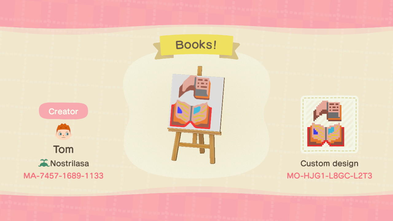 Animal Crossing Design Code: MO-HJG1-L8GC-L2T3 Books!