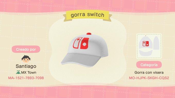 Animal Crossing Design Code: MO-HJPK-SKGH-CQS2 gorra switch