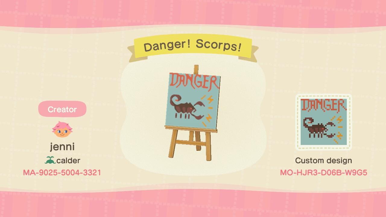 Animal Crossing Design Code: MO-HJR3-D06B-W9G5 Danger! Scorps!