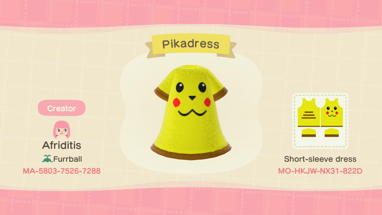 Animal Crossing Design Code: MO-HKJW-NX31-822D Pikadress