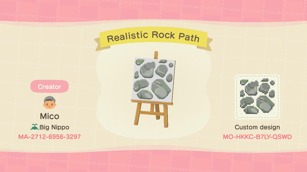 Animal Crossing Design Code: MO-HKKC-B7LY-QSWD Realistic Rock Path