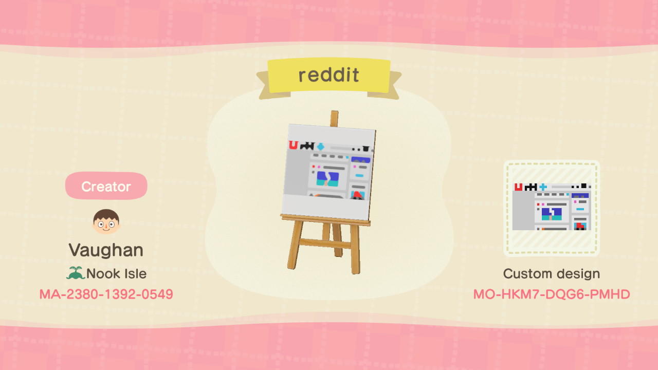 Animal Crossing Design Code: MO-HKM7-DQG6-PMHD reddit