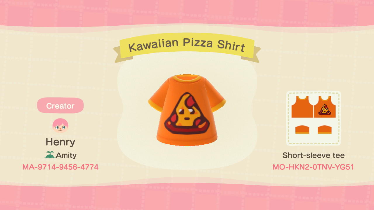 Animal Crossing Design Code: MO-HKN2-0TNV-YG51 Kawaii Pizza Shirt