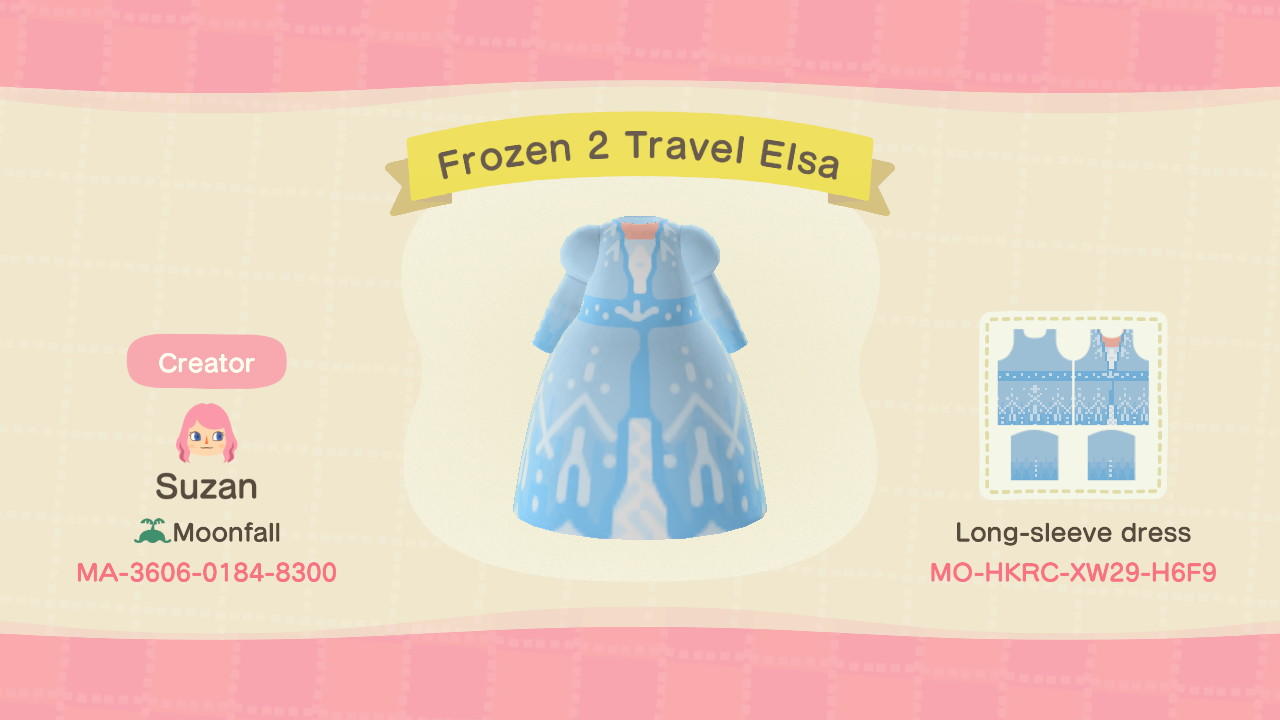 Animal Crossing Design Code: MO-HKRC-XW29-H6F9 Frozen 2 Travel Elsa