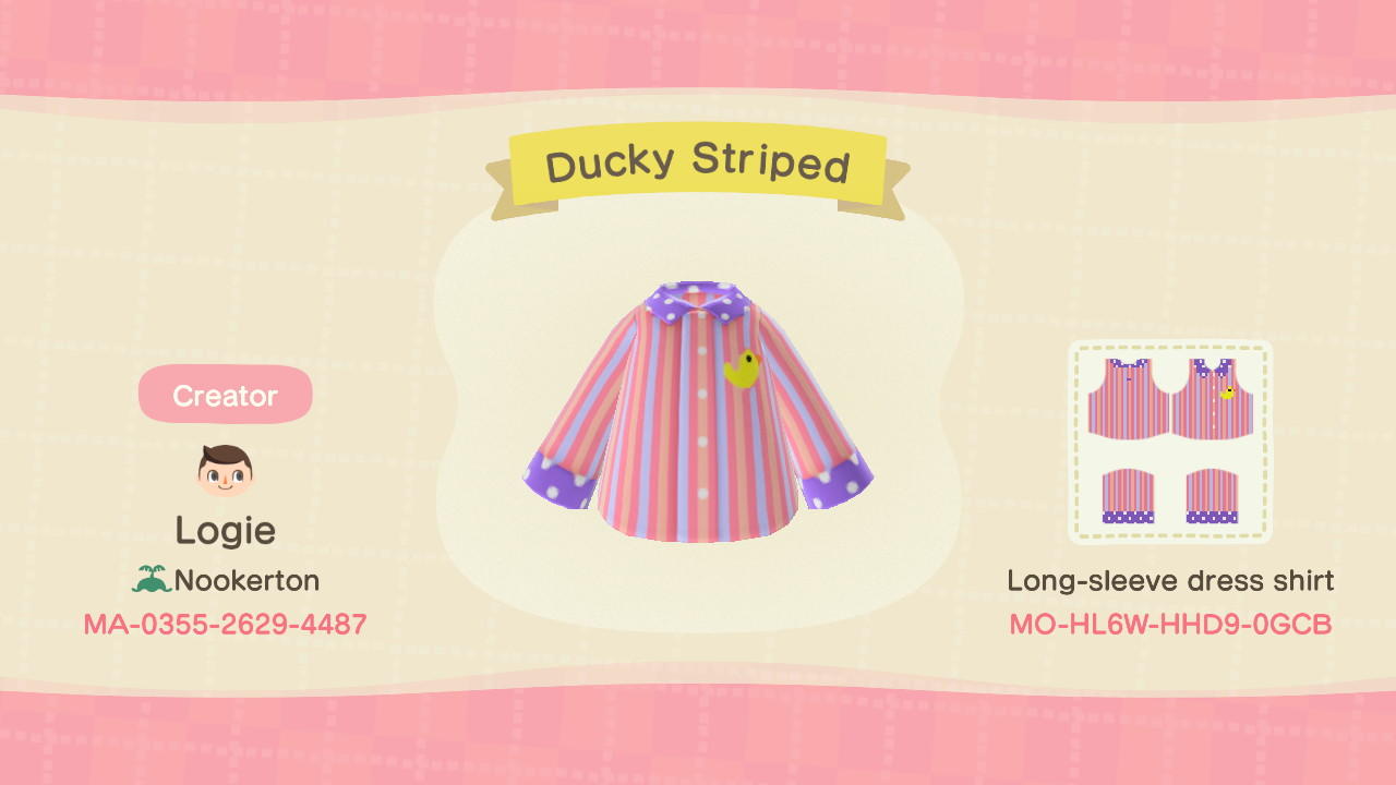 Animal Crossing Design Code: MO-HL6W-HHD9-0CGB Ducky Striped
