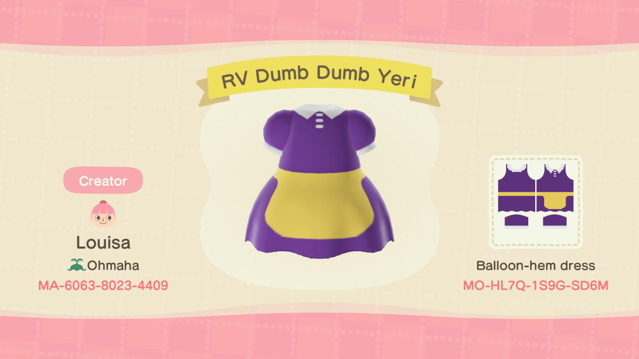 Animal Crossing Design Code: MO-HL7Q-1S9G-SD6M RV Dumb Dumb Yeri