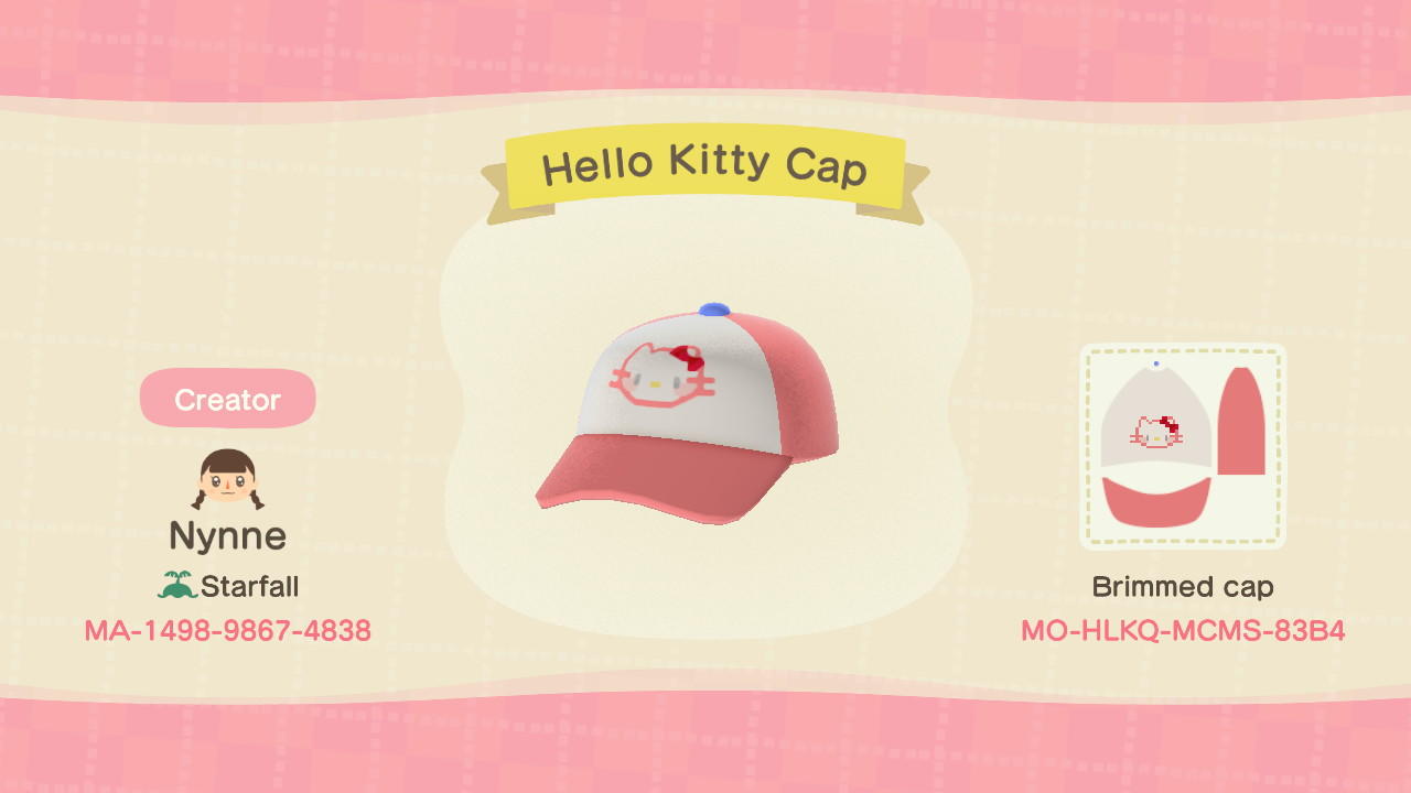Animal Crossing Design Code: MO-HLKQ-MCMS-83B4 Hello Kitty Cap