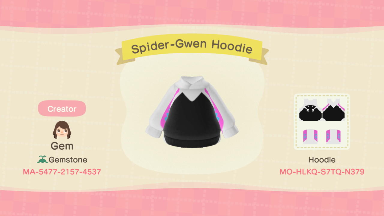 Animal Crossing Design Code: MO-HLKQ-S7TQ-N379 Spider-Gwen Hoodie