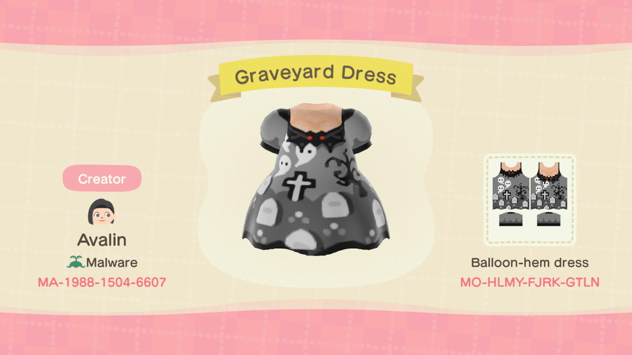Animal Crossing Design Code: MO-HLMY-FJRK-GTLN Graveyard Tomb Dress