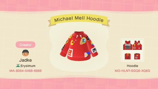 Animal Crossing Design Code: MO-HLNT-SGQ6-XQ6G BMC Michael Hoodie