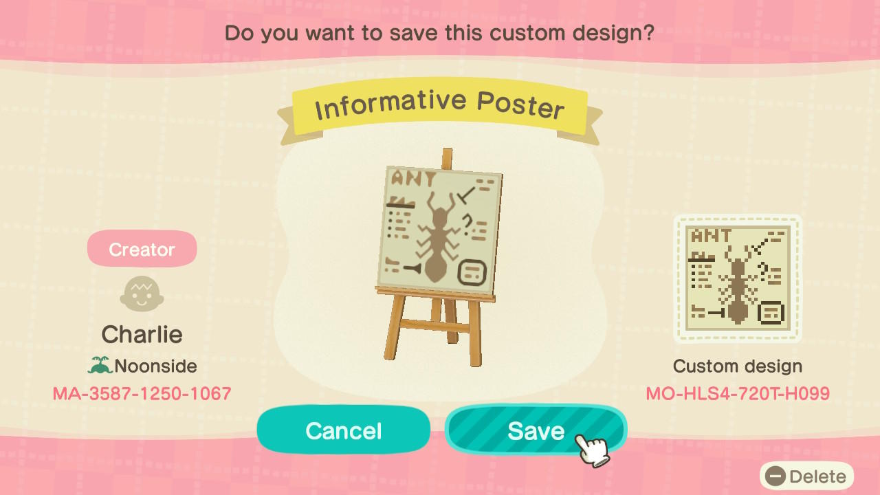 Animal Crossing Design Code: MO-HLS4-720T-H099 Informative Poster