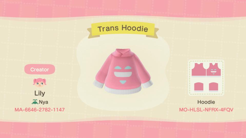 Animal Crossing Design Code: MO-HLSL-NFRX-4FQV Trans Hoodie