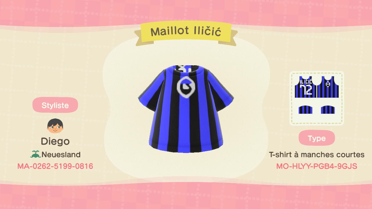 Animal Crossing Design Code: MO-HLYY-PGB4-9GJS Maillot Iličić