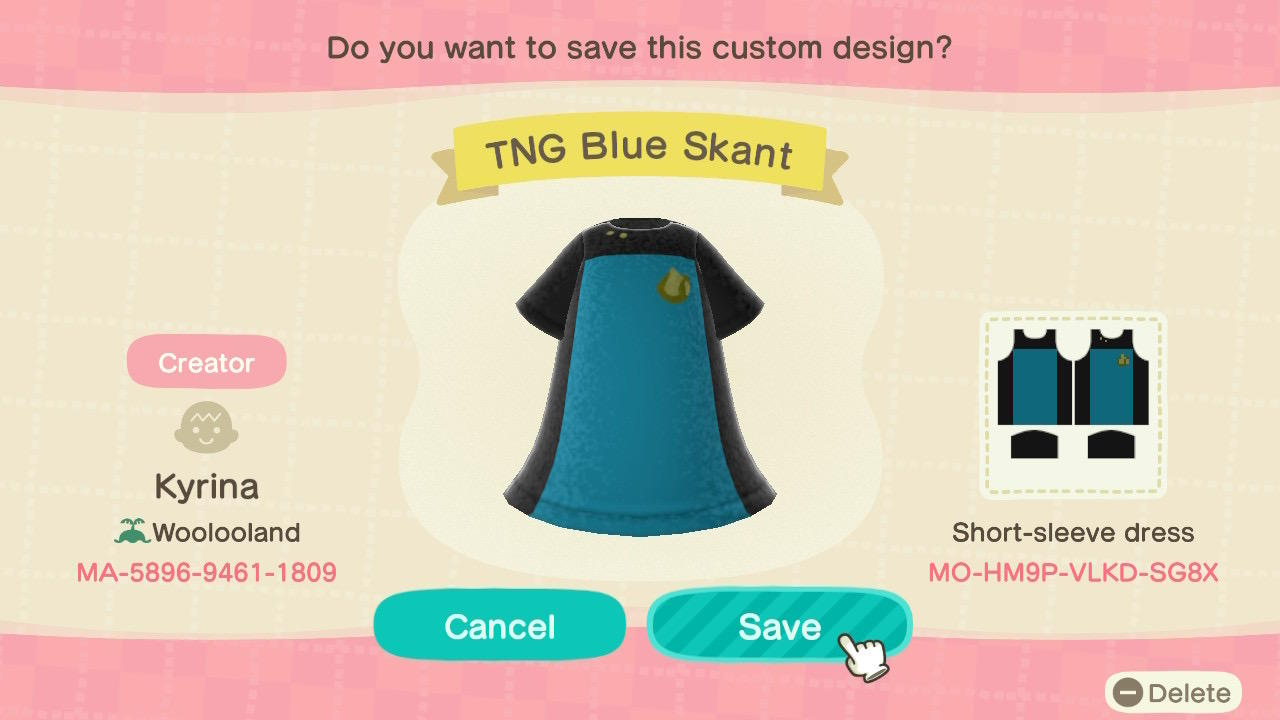 Animal Crossing Design Code: MO-HM9P-VLKD-SG8X TNG Blue Skant