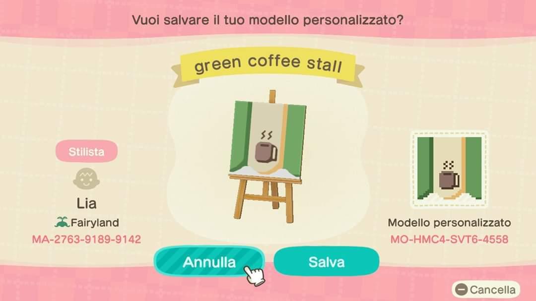 Animal Crossing Design Code: MO-HMC4-SVT6-4558 Green Coffee Stall