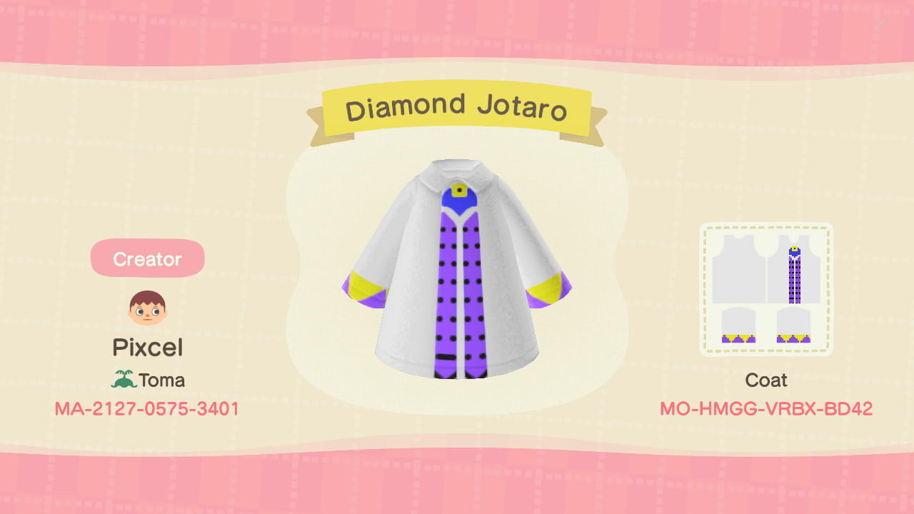 Animal Crossing Design Code: MO-HMGG-VRBX-BD42 Diamond Jotaro