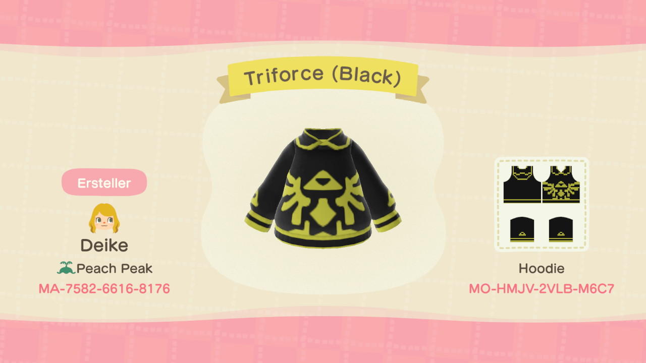 Animal Crossing Design Code: MO-HMJV-2VLB-M6C7 Triforce Hoodie