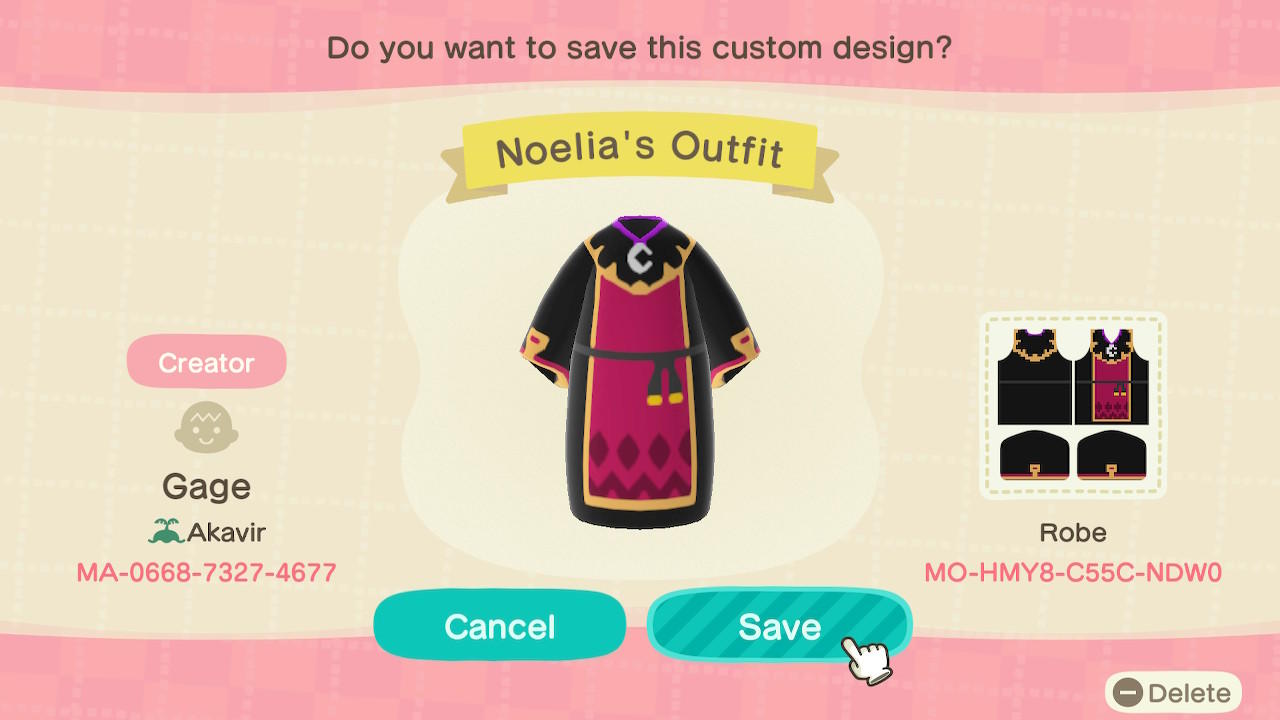 Animal Crossing Design Code: MO-HMY8-C55C-NDW0 Noelia&#39;s Outfit