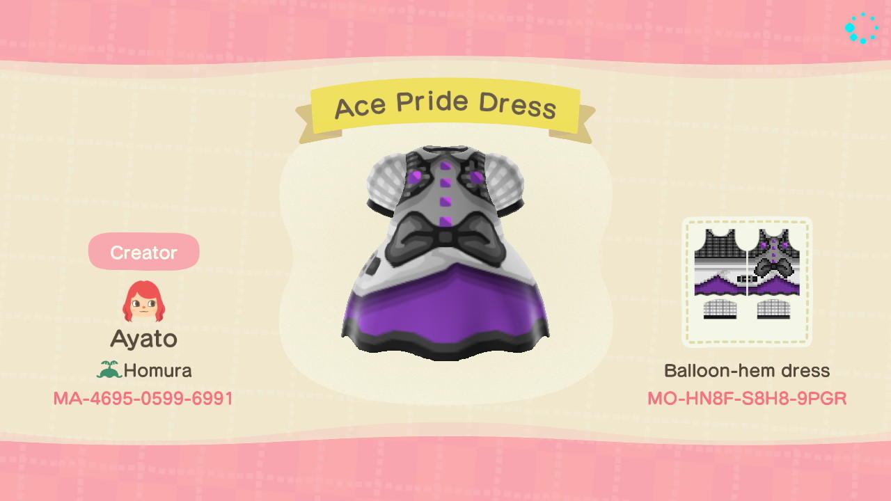 Animal Crossing Design Code: MO-HN8F-S8H8-9PGR Ace Pride Dress