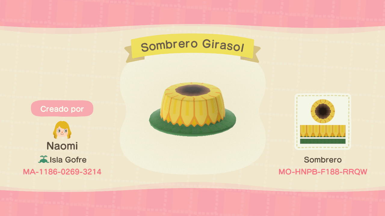 Animal Crossing Design Code: MO-HNPB-F188-RRQW Sombrero Girasol