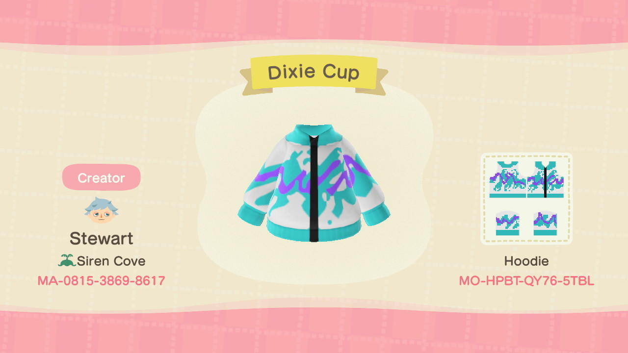 Animal Crossing Design Code: MO-HPBT-QY76-5TBL Dixie Cup Hoodie