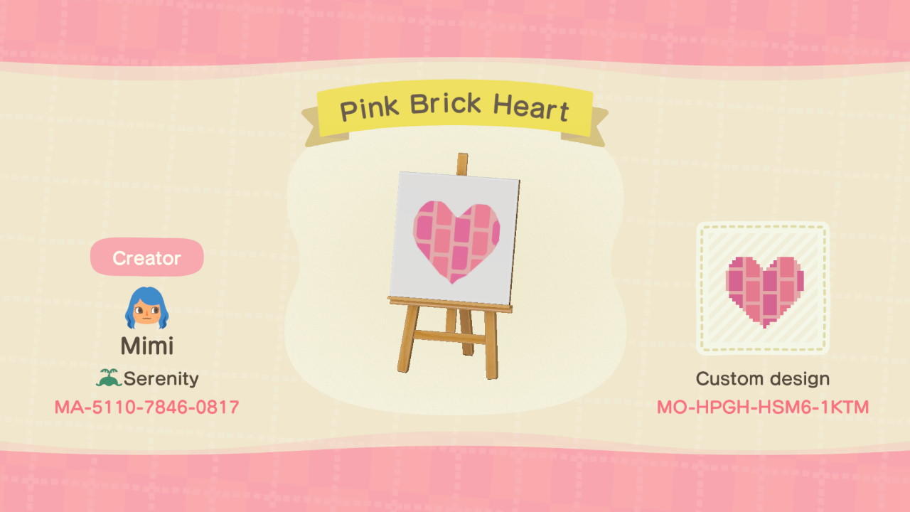 Animal Crossing Design Code: MO-HPGH-HSM6-1KTM Pink Brick Heart