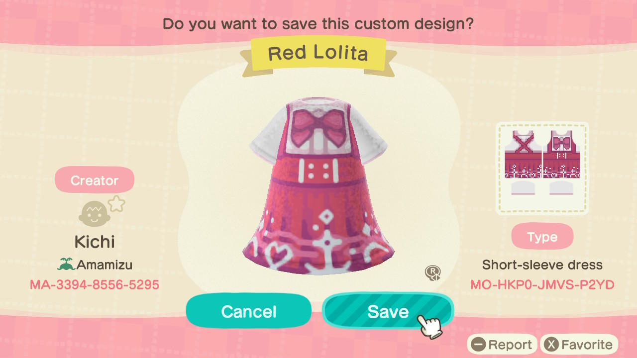 Animal Crossing Design Code: MO-HPK0-JMVS-P2YD Red Lolita
